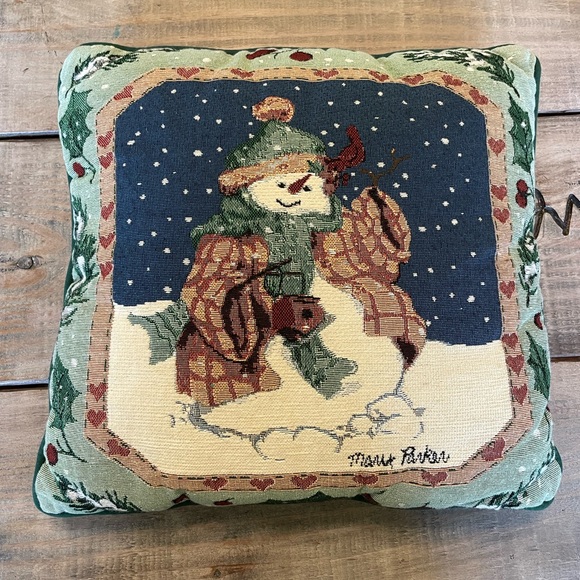 Vintage Mary Parker Snowman Tapestry Pillow - Picture 1 of 5